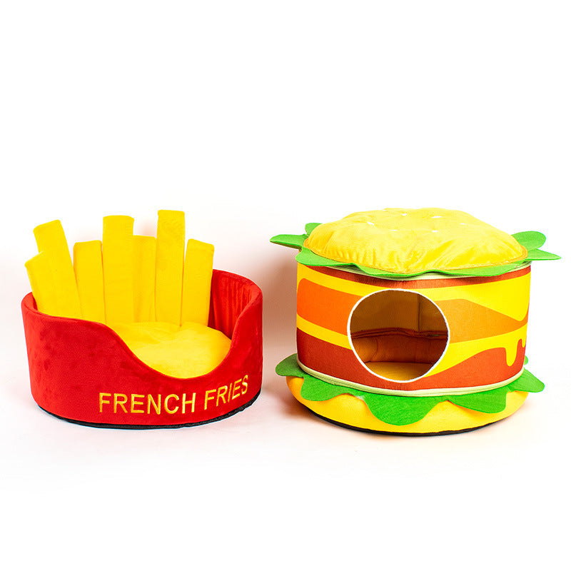 🍟🍔 Nid Douillet pour Chat & Petit Chien – Frites ou Hamburger 🐱🐶💖