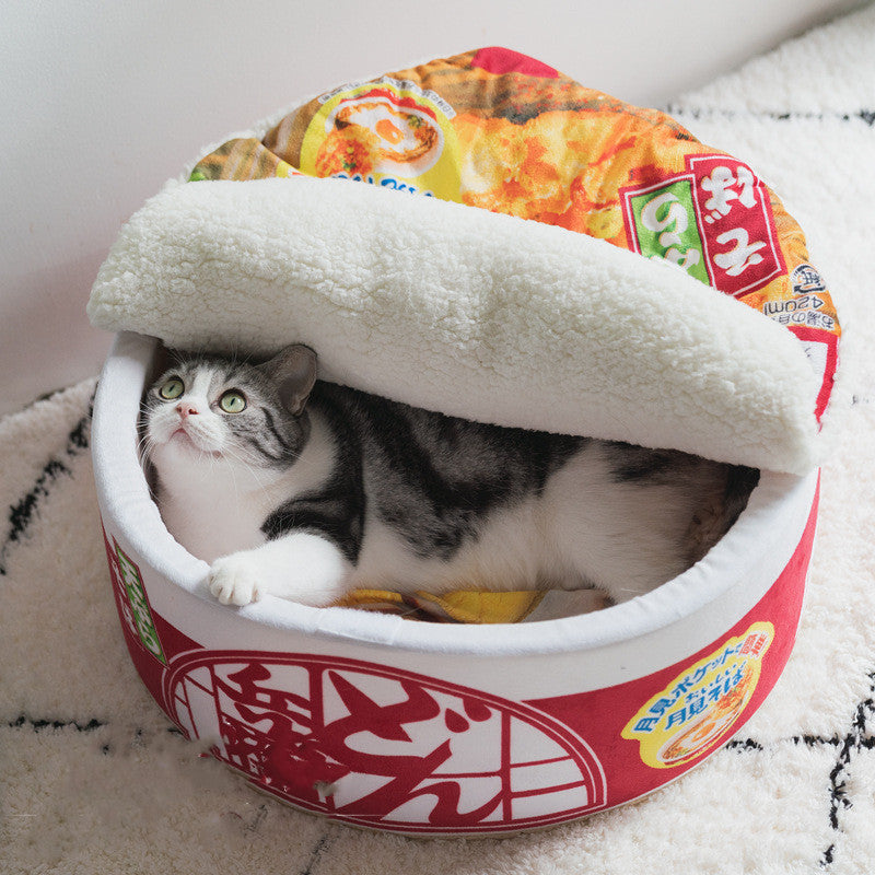 🍜 Nid pour Chat/Chien Ramen Rouge – Douillet & Confortable 🐱💖