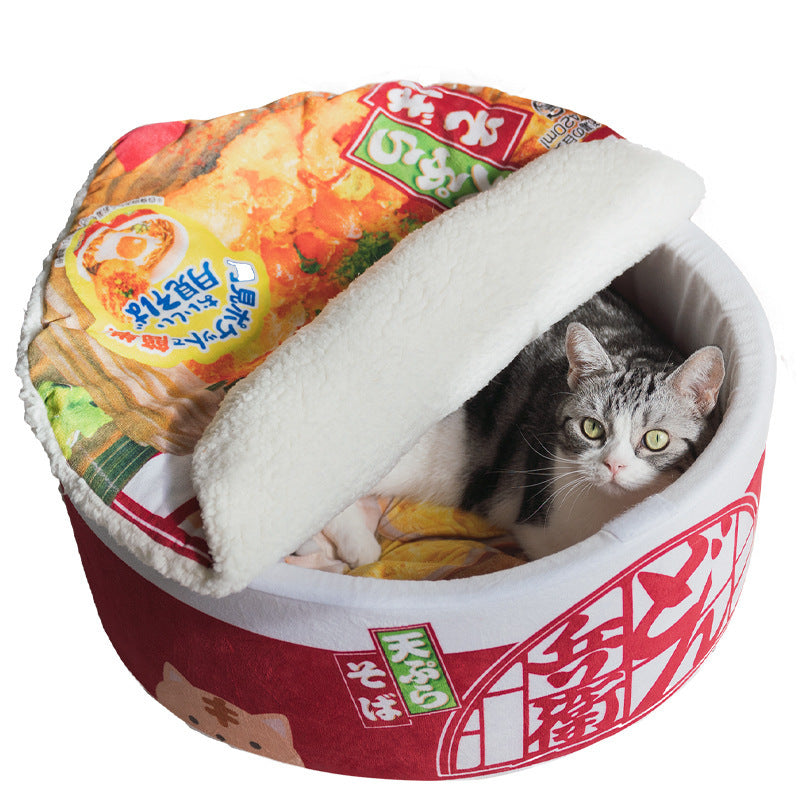 🍜 Nid pour Chat/Chien Ramen Rouge – Douillet & Confortable 🐱💖