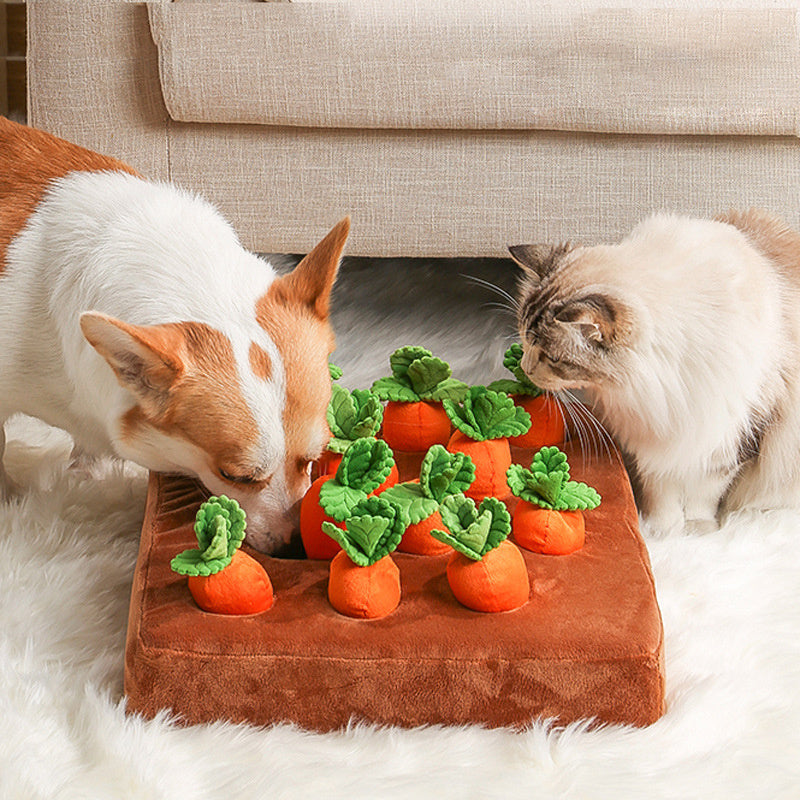 🥕 Jouet interactif pour chien – Tapis carottes en peluche