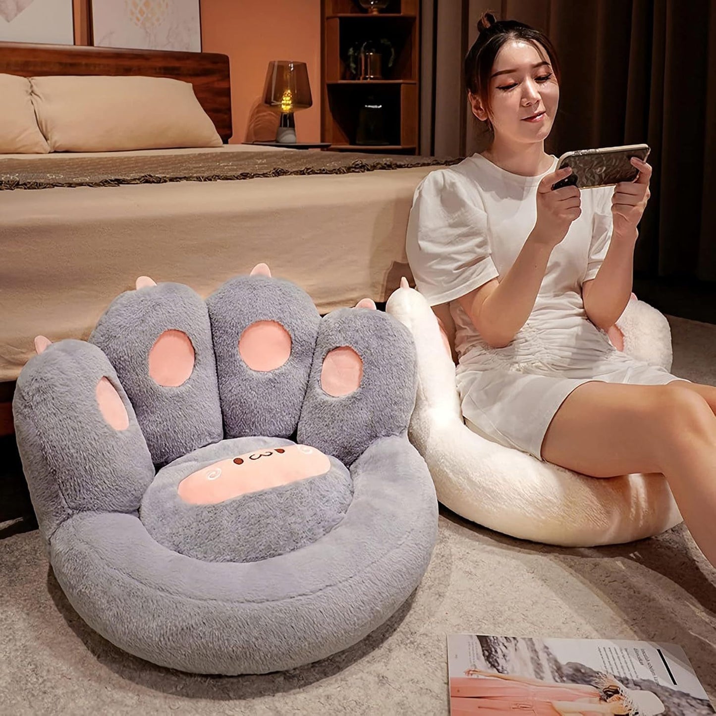 🐾 Coussin pour chien Kawaii – Patte de Chat & Mouton Rose 🐱💖